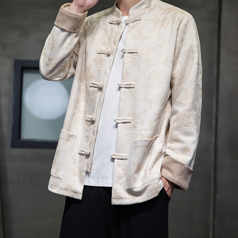 Tactile Cotton Stand Collar Frog Button Meditation Jacket Shirt