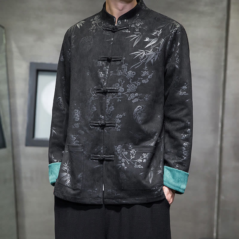Tactile Cotton Stand Collar Frog Button Meditation Jacket Shirt