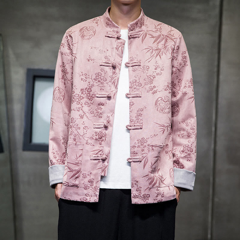 Tactile Cotton Stand Collar Frog Button Meditation Jacket Shirt