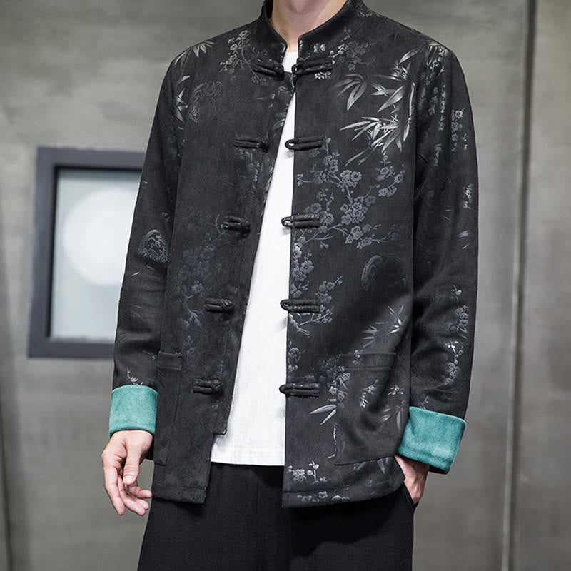Tactile Cotton Stand Collar Frog Button Meditation Jacket Shirt