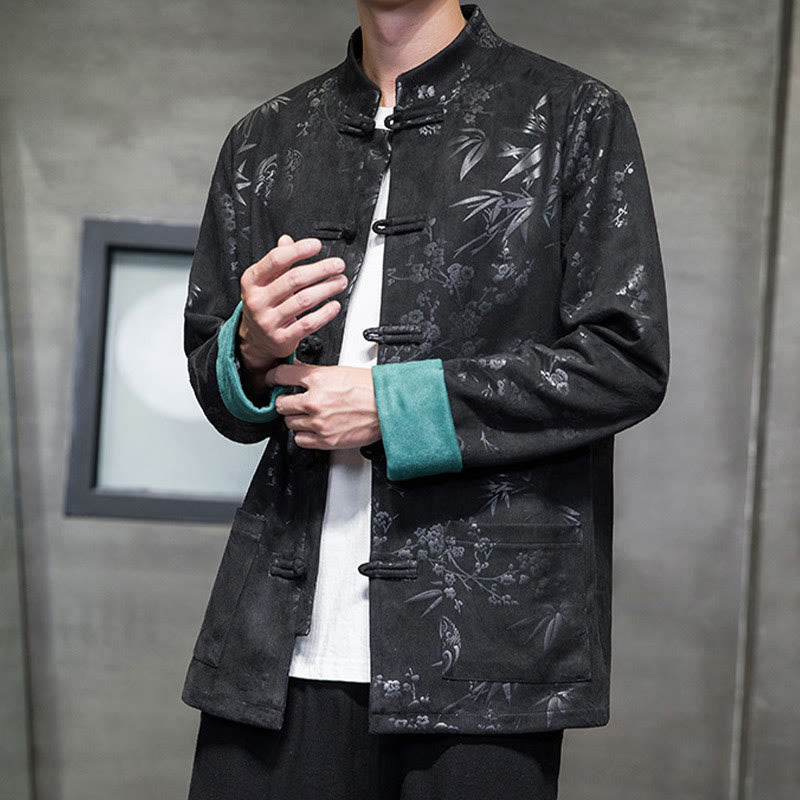 Tactile Cotton Stand Collar Frog Button Meditation Jacket Shirt