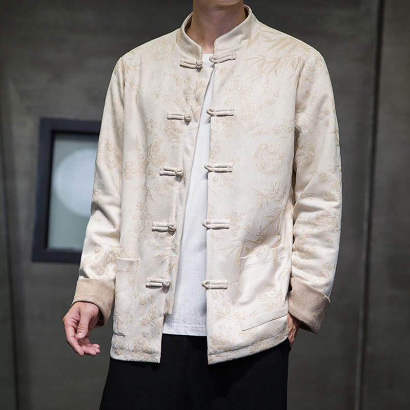 Tactile Cotton Stand Collar Frog Button Meditation Jacket Shirt
