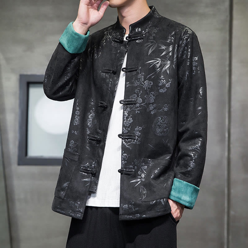 Tactile Cotton Stand Collar Frog Button Meditation Jacket Shirt