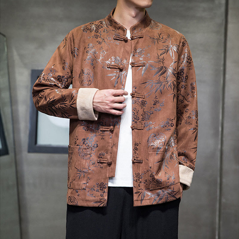 Tactile Cotton Stand Collar Frog Button Meditation Jacket Shirt