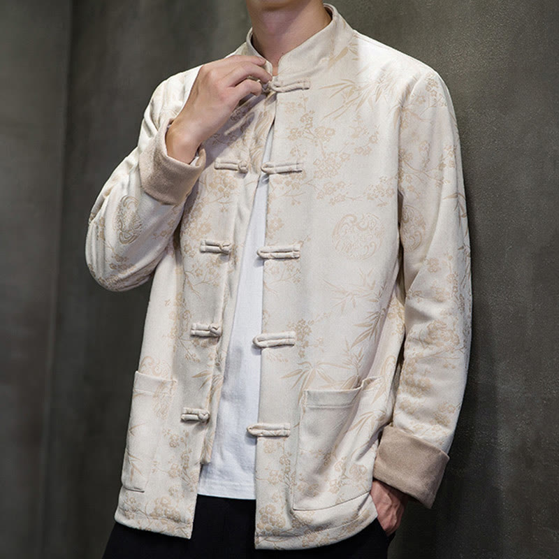 Tactile Cotton Stand Collar Frog Button Meditation Jacket Shirt