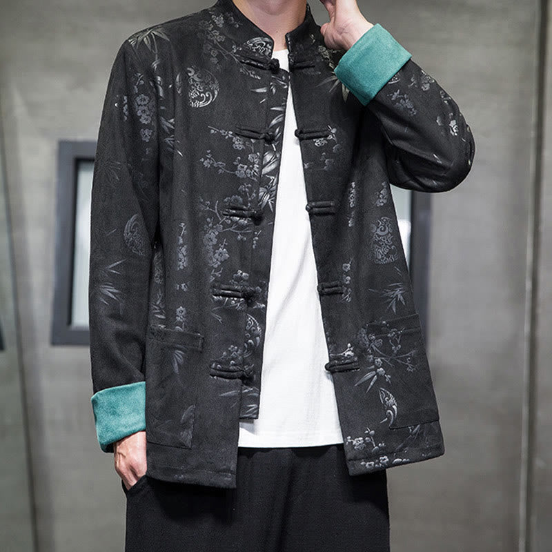 Tactile Cotton Stand Collar Frog Button Meditation Jacket Shirt