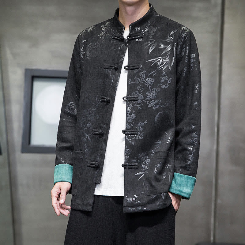 Tactile Cotton Stand Collar Frog Button Meditation Jacket Shirt