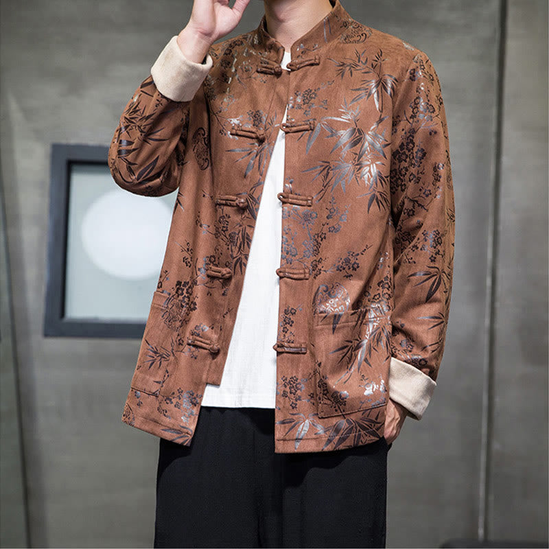 Tactile Cotton Stand Collar Frog Button Meditation Jacket Shirt
