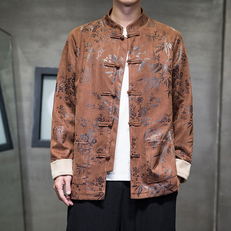 Tactile Cotton Stand Collar Frog Button Meditation Jacket Shirt