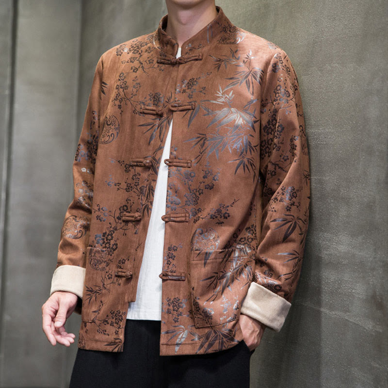 Tactile Cotton Stand Collar Frog Button Meditation Jacket Shirt