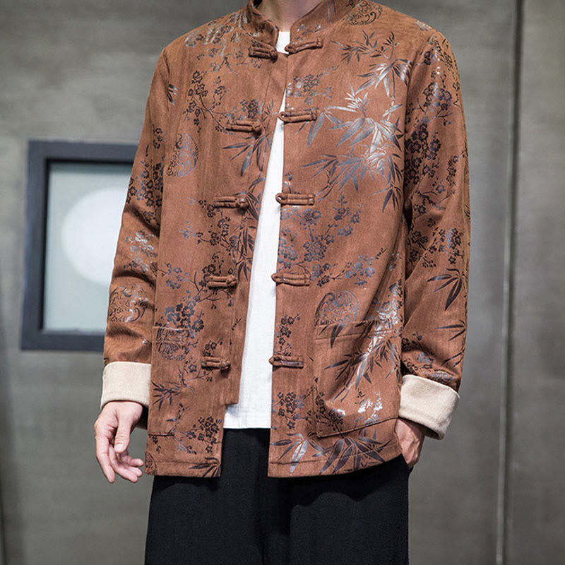 Tactile Cotton Stand Collar Frog Button Meditation Jacket Shirt