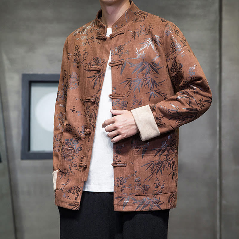 Tactile Cotton Stand Collar Frog Button Meditation Jacket Shirt