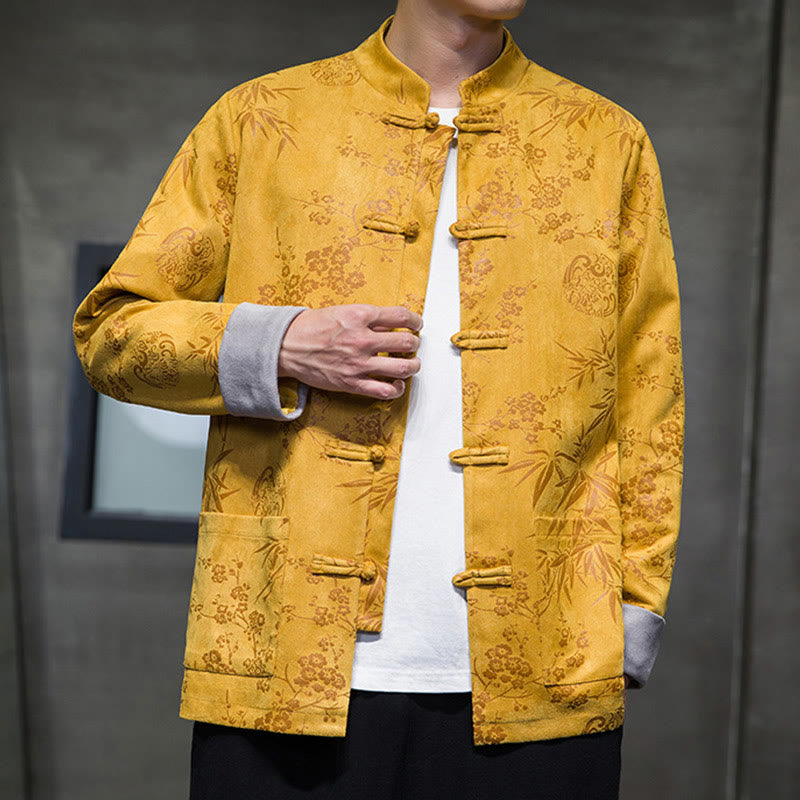 Tactile Cotton Stand Collar Frog Button Meditation Jacket Shirt