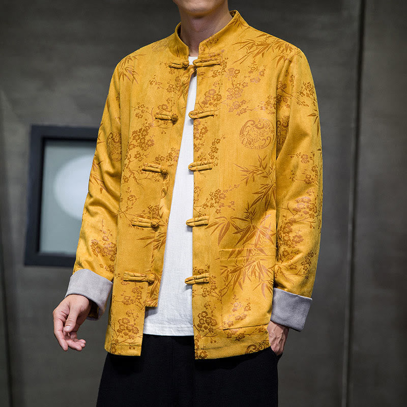 Tactile Cotton Stand Collar Frog Button Meditation Jacket Shirt
