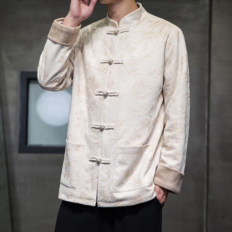 Tactile Cotton Stand Collar Frog Button Meditation Jacket Shirt