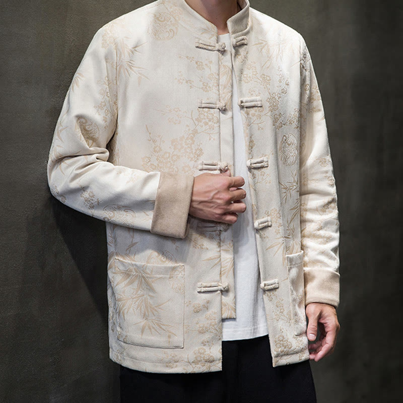 Tactile Cotton Stand Collar Frog Button Meditation Jacket Shirt