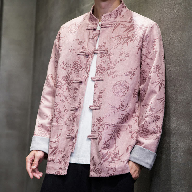 Tactile Cotton Stand Collar Frog Button Meditation Jacket Shirt