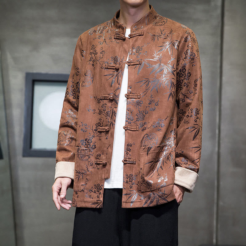 Tactile Cotton Stand Collar Frog Button Meditation Jacket Shirt