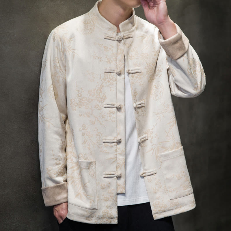 Tactile Cotton Stand Collar Frog Button Meditation Jacket Shirt