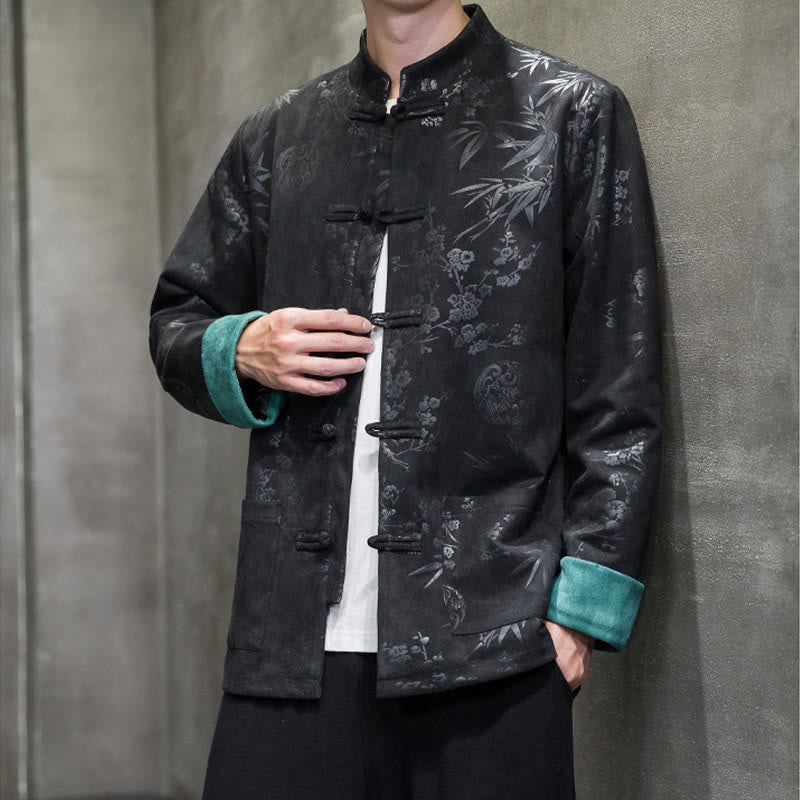 Tactile Cotton Stand Collar Frog Button Meditation Jacket Shirt