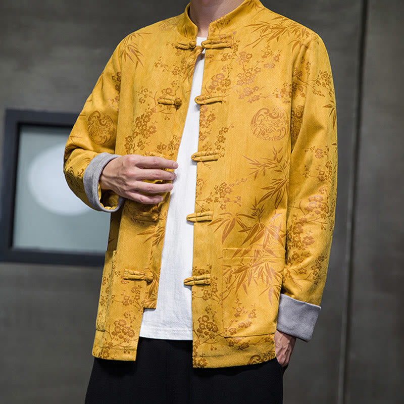 Tactile Cotton Stand Collar Frog Button Meditation Jacket Shirt