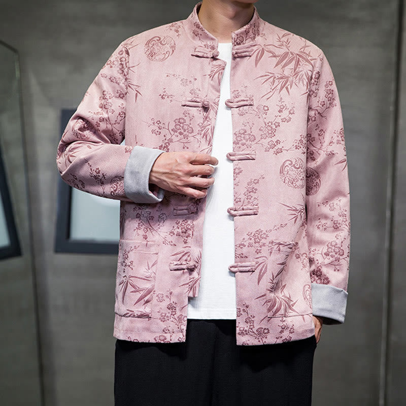 Tactile Cotton Stand Collar Frog Button Meditation Jacket Shirt