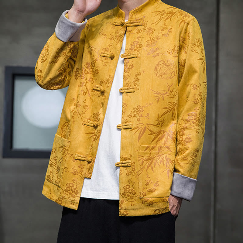 Tactile Cotton Stand Collar Frog Button Meditation Jacket Shirt