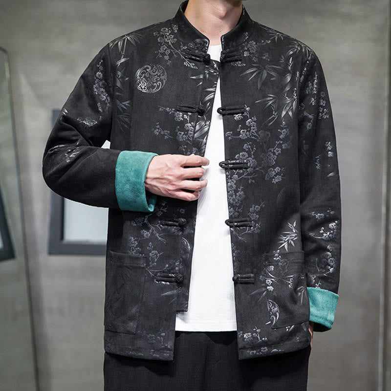 Tactile Cotton Stand Collar Frog Button Meditation Jacket Shirt