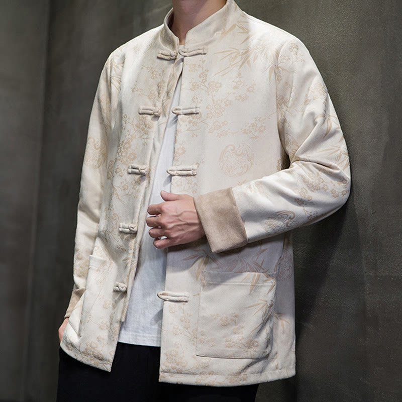 Tactile Cotton Stand Collar Frog Button Meditation Jacket Shirt