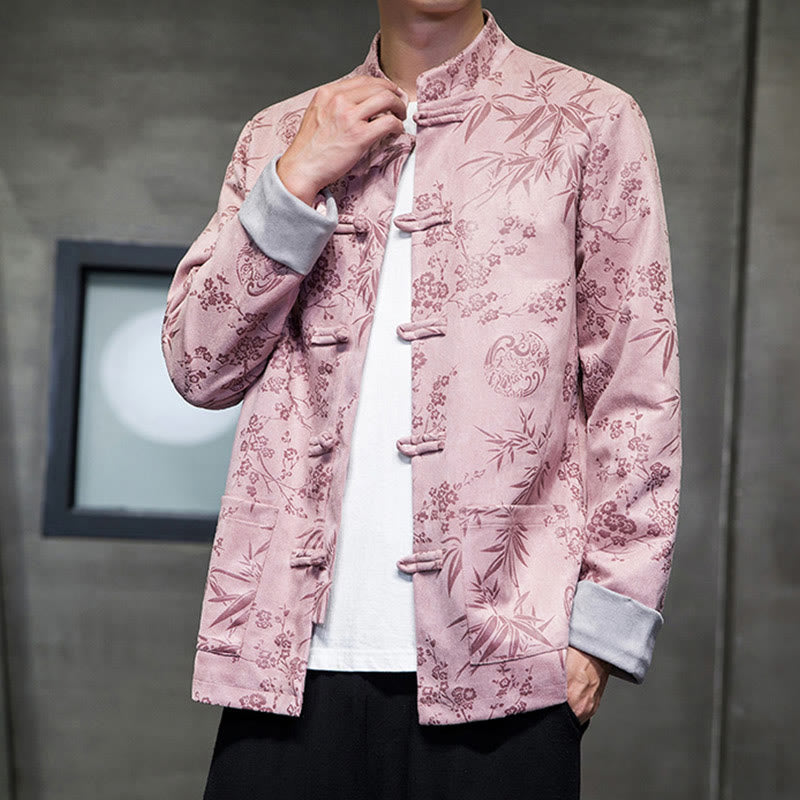Tactile Cotton Stand Collar Frog Button Meditation Jacket Shirt
