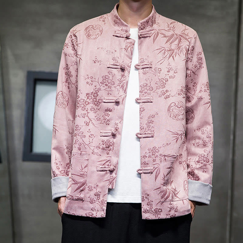 Tactile Cotton Stand Collar Frog Button Meditation Jacket Shirt