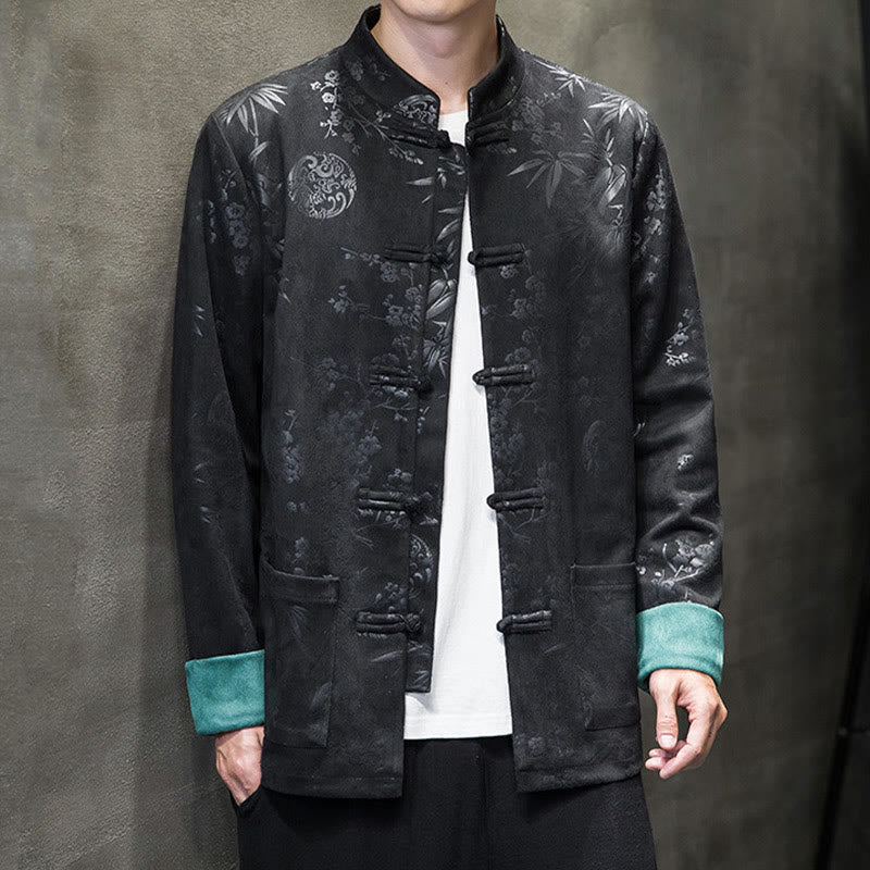 Tactile Cotton Stand Collar Frog Button Meditation Jacket Shirt