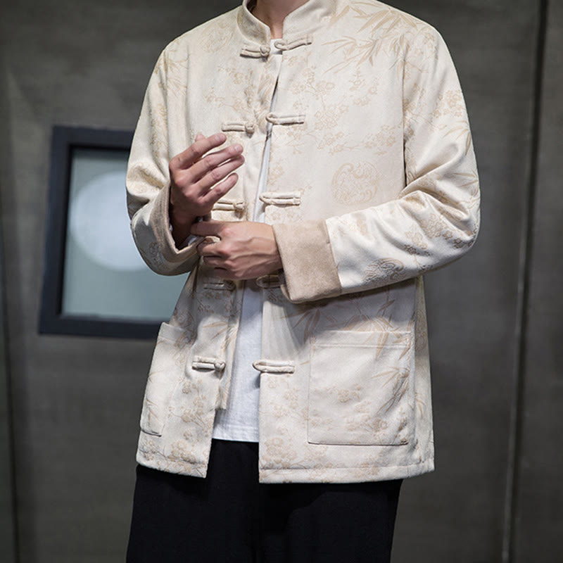 Tactile Cotton Stand Collar Frog Button Meditation Jacket Shirt