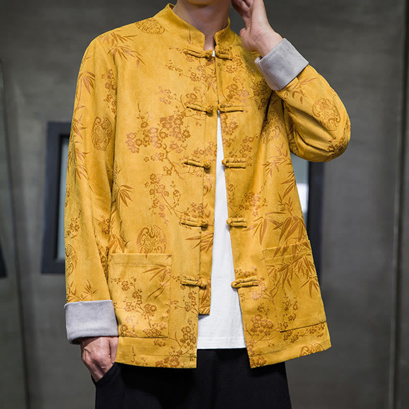 Tactile Cotton Stand Collar Frog Button Meditation Jacket Shirt