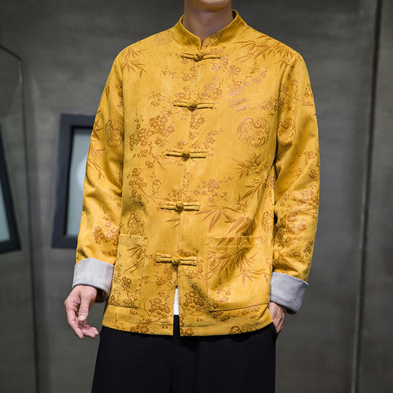 Tactile Cotton Stand Collar Frog Button Meditation Jacket Shirt