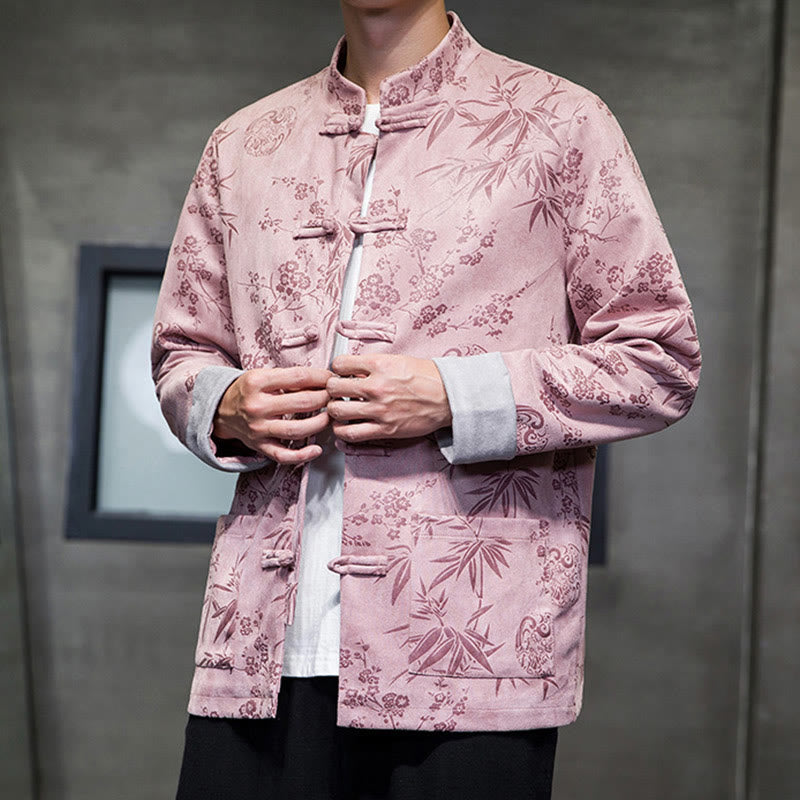 Tactile Cotton Stand Collar Frog Button Meditation Jacket Shirt