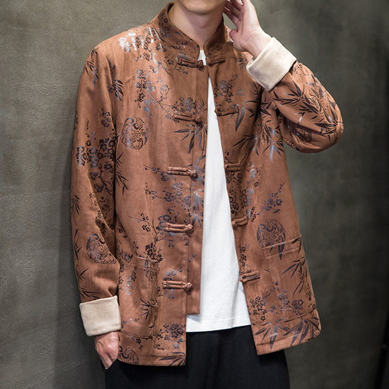 Tactile Cotton Stand Collar Frog Button Meditation Jacket Shirt