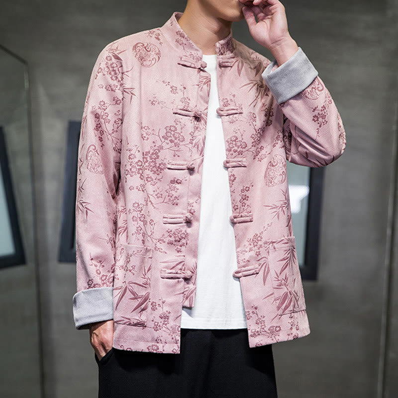 Tactile Cotton Stand Collar Frog Button Meditation Jacket Shirt
