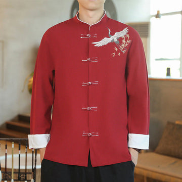Tactile Cotton Embroidered Stand Collar Meditation Jacket Shirt