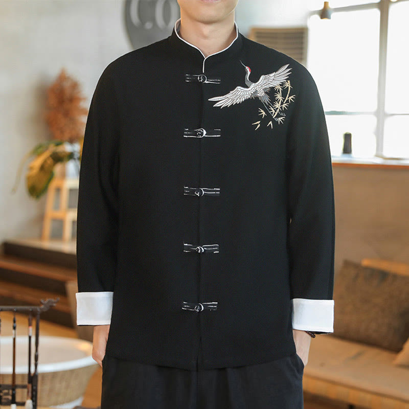 Tactile Cotton Embroidered Stand Collar Meditation Jacket Shirt
