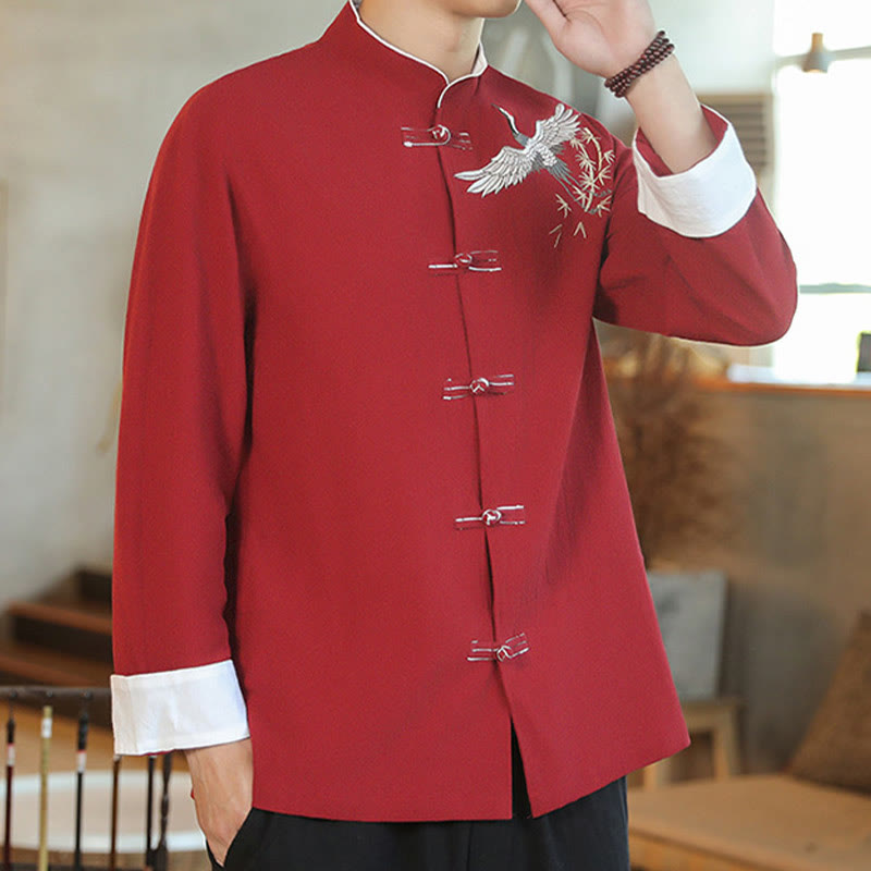 Tactile Cotton Embroidered Stand Collar Meditation Jacket Shirt