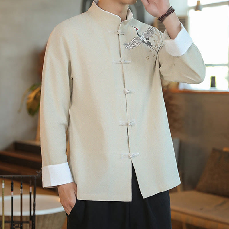Tactile Cotton Embroidered Stand Collar Meditation Jacket Shirt