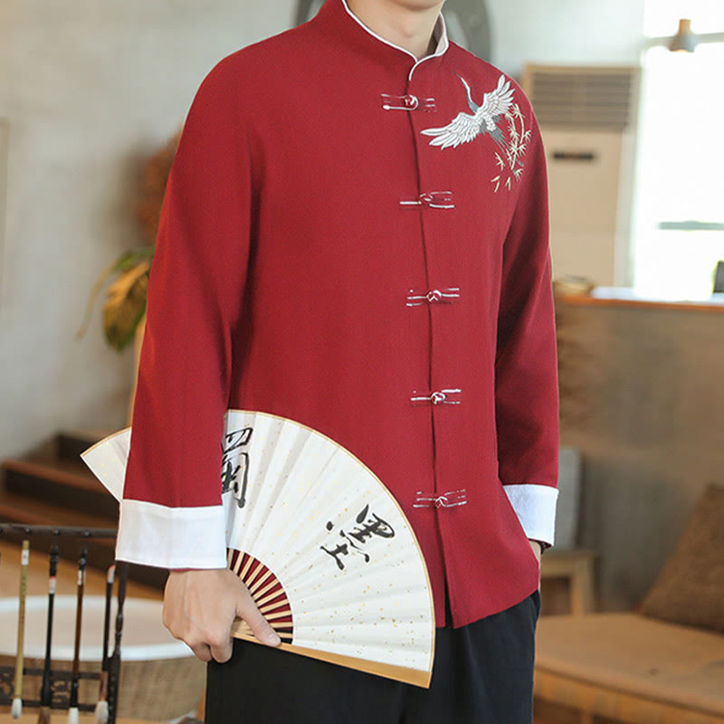 Tactile Cotton Embroidered Stand Collar Meditation Jacket Shirt