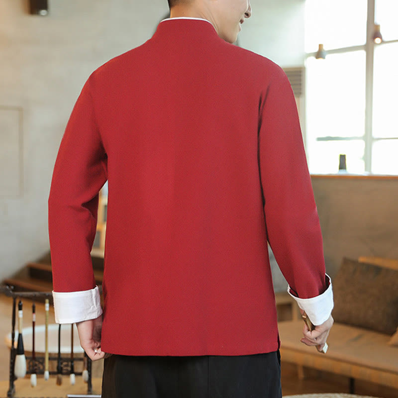 Tactile Cotton Embroidered Stand Collar Meditation Jacket Shirt