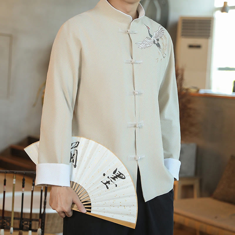 Tactile Cotton Embroidered Stand Collar Meditation Jacket Shirt