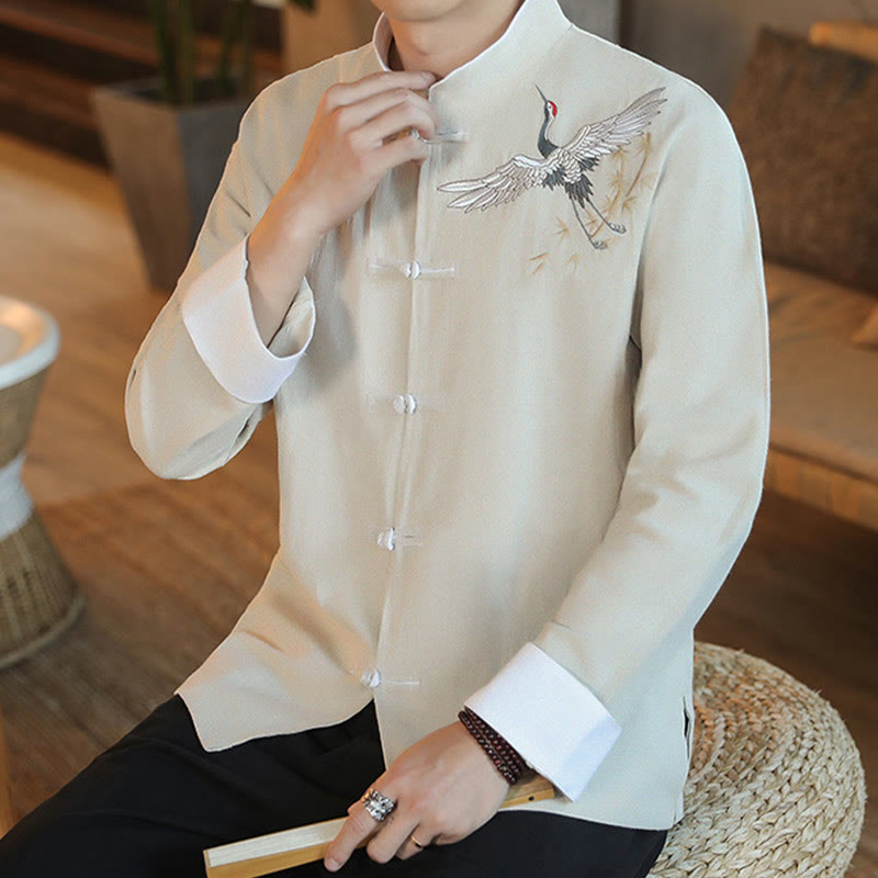 Tactile Cotton Embroidered Stand Collar Meditation Jacket Shirt