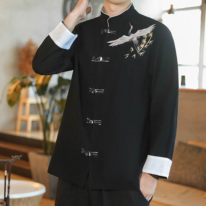 Tactile Cotton Embroidered Stand Collar Meditation Jacket Shirt