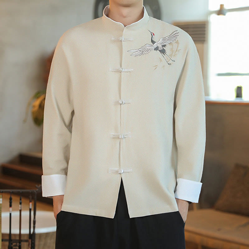 Tactile Cotton Embroidered Stand Collar Meditation Jacket Shirt