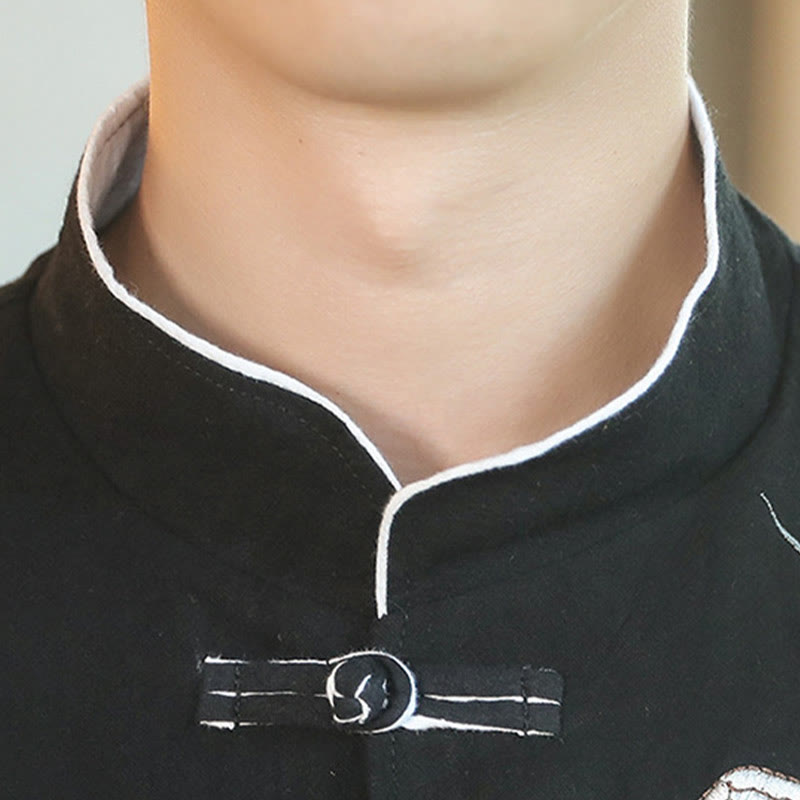 Tactile Cotton Embroidered Stand Collar Meditation Jacket Shirt