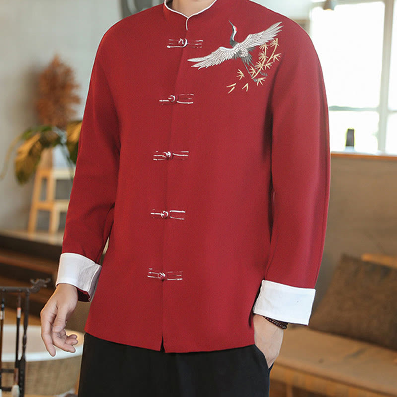 Tactile Cotton Embroidered Stand Collar Meditation Jacket Shirt